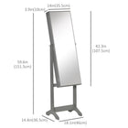 HOMCOM Mirror Jewelry Cabinet - 18.4" L x 14.4" W x 59.6" H - Grey-Magnetic closing on the mirror door for smooth opening and closing 