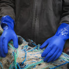 Atlas Full PVC Coating Extra Rough Finish 12" Gauntlet Glove - Cotton Liner - Blue - Medium-Flexible glove