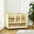 PawHut Wooden Hamster Cage 3-Tier Rat Cage with Openable Roof - Natural Wood-Open mesh roof enhances airflow and ventilation