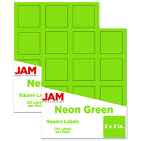 JAM Paper Square Address Labels, 2 x 2, Neon Green, 240 Pack-Mailing Address Labels
