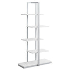 Monarch Specialties 7233 60"H Bookcase - White/Silver Metal-Impressive asymmetrical zig-zag style bookcase with 5 white display shelves for your favorite decorative items