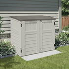 Suncast Horizontal Shed - 34 cu.ft. - Vanilla with Stoney Roof-Easy lift lid with prop rod and front double door access.