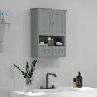 kleankin Bathroom Wall Cabinet with Shelf and Drawers - Grey-Magnetic lock design for closing the doors easily
