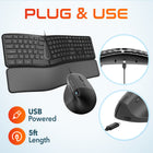 Delton KB250 & S38 Ergonomic Wired Keyboard and Mouse Combo - Black-Featuring an optical sensor, this vertical ergonomic mouse ensures smooth and accurate movement across various surfaces, ideal for work or play.