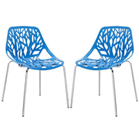Modway Stencil Plastic Dining Side Chair - Blue - 2 Pack-Organic leafy forest motif