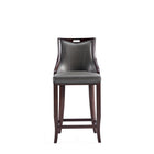Manhattan Comfort Emperor 19" Traditional Faux Leather Upholstered Barstool - Pebble Grey-Unique Handle Design for Easy Mobility with Semi Linear Stitching