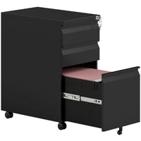 Vinsetto 3-Drawer Steel Letter/A4 Filing Cabinet - Black-Fits under desks for efficient space utilization
