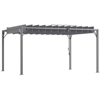 Outsunny 12.8 ft W x 9.7 ft L Outdoor Louvered Pergola with Retractable Roof - Grey-The pergola gazebo offers ample space for gatherings and relaxation