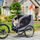 PawHut Pet Foldable Bike Trailer Wagon - Grey-Zippered front and back doors for easy entry 