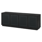 Hudson&Canal Pryce TV Stand for TV's up to 78" - Black Grain/Black Rattan-The top has a weight capacity of 75 lbs, middle shelf supports 25 lbs and bottom shelf can hold 50 lbs
