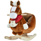 Qaba Baby Rocking Horse with Hand Puppet, Sounds and Seatbelt - Brown-Horse design with delightful sound captivates and delights children 