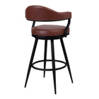 Armen Living Justin 30" Bar Height Swivel Bar Stool in Vintage Coffee Faux Leather with Black Metal Legs-23" L x 22" W x 41.5" H