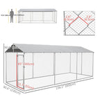 PawHut Outdoor Dog Kennel with Waterproof Cover - 19.7' x 7.5' x 7.5' - Silver-Heavy-duty galvanised steel 