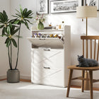 HOMCOM Narrow Shoe Cabinet in Farmhouse Style - White Oak-Narrow design fits well in small entryways for space-saving