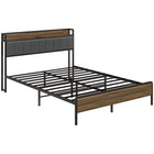 HOMCOM Queen Size Bed Frame with Storage Headboard and Charging - Walnut-Storage shelf includes charging station for convenient device charging