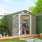 Outsunny Outdoor Storage Shed with Double Doors - 7.5' x 6.5' - Light Grey-Apex roof design prevents water and snow build-up
