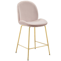 Modway Scoop Gold Stainless Steel Leg Performance Velvet Counter Stool - Pink-Modern Counter Height Stool