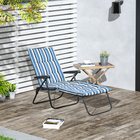 Outsunny Folding Lounge Chair with Cushion - Adjustable Back - Blue and White-Breathable oxford fabric is quick-drying, and stays cool in summer