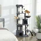 PawHut 67" Large Cat Tree Tower with 7 Scratching Posts - Dark Grey-Multi-level design with a ladder creates an easy climbing path for kittens 