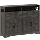 HOMCOM 47" Farmhouse Sideboard Buffet Cabinet with Barn Doors & Storage Shelves - Dark Brown-Two cabinets, three drawers, and two open shelves organize items easily