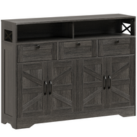 HOMCOM 47" Farmhouse Sideboard Buffet Cabinet with Barn Doors & Storage Shelves - Dark Brown-Two cabinets, three drawers, and two open shelves organize items easily