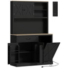 HOMCOM 69" H Cabinet with Charging Station - Black-Three cabinets, a large drawer, and adjustable shelves store daily essentials 