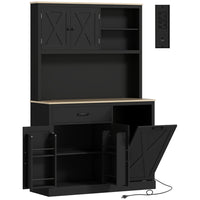 HOMCOM 69" H Cabinet with Charging Station - Black-Three cabinets, a large drawer, and adjustable shelves store daily essentials 