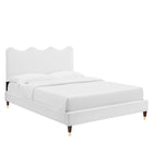 Modway Current Performance Velvet Full Platform Bed with Wood Legs and Gold Sleeves - White-Wood Slat Support System