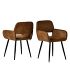 Homy Casa Modern Upholstered Brown Suede Dining Chair - Black Legs with Gold Accents - 2 Pack-Luxurious Suede Upholstery: Brown suede fabric adds a touch of elegance and comfort to your dining space.