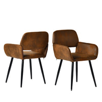 Homy Casa Modern Upholstered Brown Suede Dining Chair - Black Legs with Gold Accents - 2 Pack-Luxurious Suede Upholstery: Brown suede fabric adds a touch of elegance and comfort to your dining space.