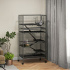PawHut 63" H 6-Tier Deluxe Rolling Small Animal Cage - Charcoal Grey-Each platform has round holes connected with ramps 