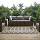 Modway Cerelia Moroccan Trellis Indoor/Outdoor Area Rug - 5 ft W x 8 ft L - Grey/Beige-Durable Indoor/Outdoor Rug