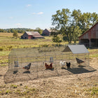 PawHut Metal Chicken Coop - Small - 168.5" x 42.1" x 43.7" - Grey-Rust-resistant metal frame with gravity locks ensures stability and predator protection
