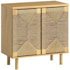 HOMCOM Boho 31.5" L Sideboard Buffet Cabinet with Handwoven Paper Rope Doors - Oak-Customize your storage with a 3-level adjustable shelf for items of all sizes