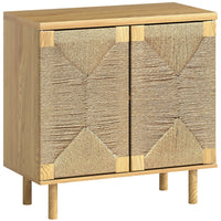 HOMCOM Boho 31.5" L Sideboard Buffet Cabinet with Handwoven Paper Rope Doors - Oak-Customize your storage with a 3-level adjustable shelf for items of all sizes