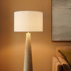 Modway Saylor Carved Ribbed Wood Floor Lamp With Drum Shade - White Grey-UL Listed for Safety