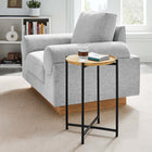 Modway Xilo Round Wood and Metal Side Table - Oak-Powder-Coated Metal Frame
