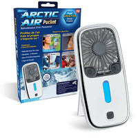 Arctic Air Pocket Small Portable Fan with 3 Adjustable Speeds-Powerful, personal air cooler: pocket size 3 speed fan uses air cooling jets plus hydro chill technology to turn hot, dry air into a cooler, refreshing breeze