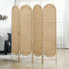 HOMCOM 4 Panel Arched Top Woven Freestanding Room Divider for Bedroom - Natural Wood-Crafted from lightweight paper rope, allowing for effortless moving 
