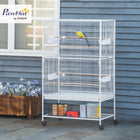 PawHut 52" H Large Metal Bird Cage with Rolling Stand, Storage Shelf and Wood Perch - White-Quick clean with the bottom slide-out plastic tray 