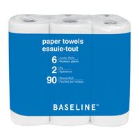 Baseline 2-Ply Paper Towel - 90 Sheets Per Roll - White - 6 Pack-Made from 100% recycled content