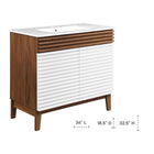 Modway Render 36" Bathroom Vanity - White/Walnut/White-Tapered Wood Legs