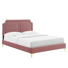 Modway Novi Performance Velvet King Bed with Gold Metal Legs with Foot Caps - Dusty Rose-Stain-Resistant Performance Velvet