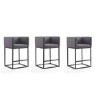 Manhattan Comfort Embassy 20.5" Mid-Century Modern Faux Leather Upholstered Counter Stool - Grey and Black - 3 Pack-Mid-Century Modern Counter Stool with Backseat Perfect for Bar and Kitchen Use. Set of 3