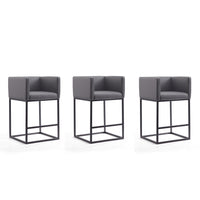 Manhattan Comfort Embassy 20.5" Mid-Century Modern Faux Leather Upholstered Counter Stool - Grey and Black - 3 Pack-Mid-Century Modern Counter Stool with Backseat Perfect for Bar and Kitchen Use. Set of 3