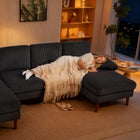 HOMCOM U Shape Sofa with Double Chaise Lounge for Living Room - Dark Grey-Felt foot pads prevent scratches on your floors