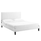 Modway Peyton Performance Velvet Queen Platform Bed with Black Wood Legs - White-Reinforced Center Beam and Support Legs