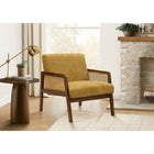 Monarch Specialties Upholstered 30"H Modern Accent Chair With Walnut Solid Wood Legs - Gold Fabric-Plush foam cushioning and a gently reclined back create a comfortable seating experience ideal for reading, relaxing, or casual conversation.