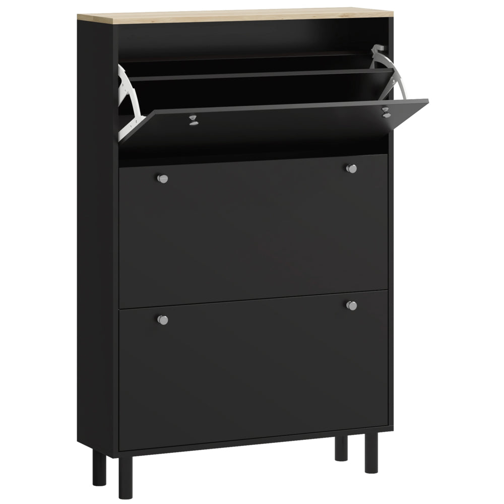 HOMCOM Shoe Cabinet with 3 Flip Drawers for 24 Pairs - Black