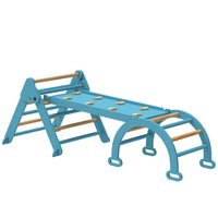 Qaba 7-in-1 Wooden Pikler Triangle Set with Arch, Ramp and Ladder - Blue-Combines a triangle, arch and ramp, creating endless fun play possibilities 